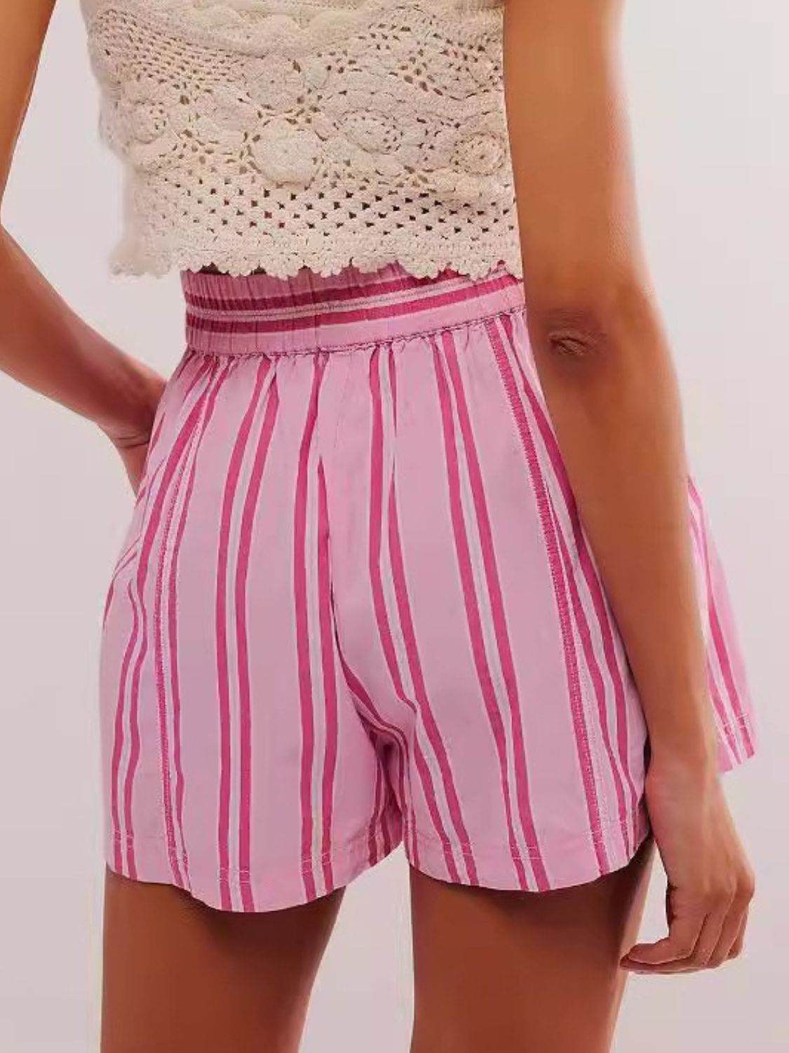 Striped Elastic Waist Shorts - Hovatok
