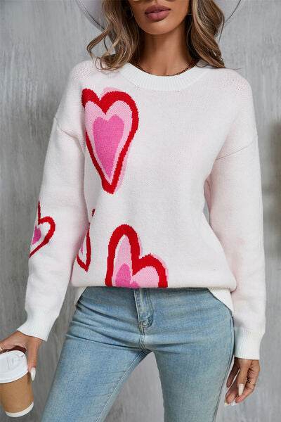 Angel Wings Heart Round Neck Long Sleeve Sweater - Hovatok