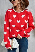 Angel Wings Contrast Trim Heart Round Neck Sweater - Hovatok