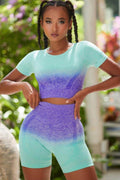 Contrast Round Neck Sports Top and Shorts Set - Hovatok