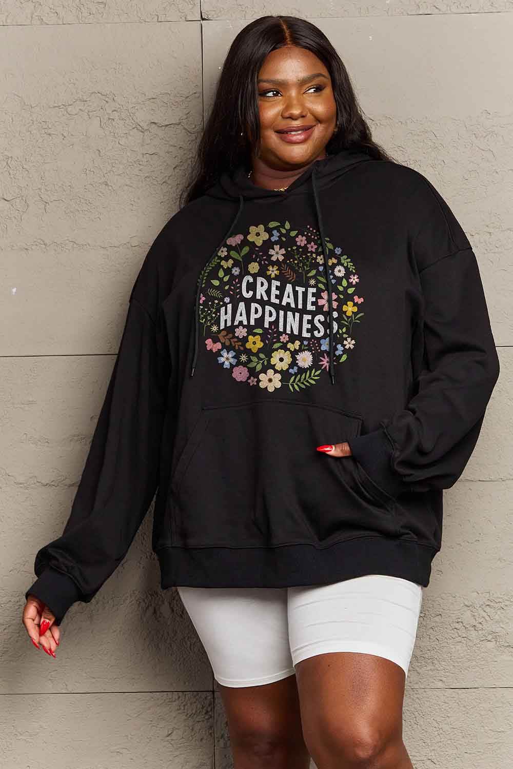Simply Love Simply Love Full Size CREATE HAPPINESS Graphic Hoodie - Hovatok