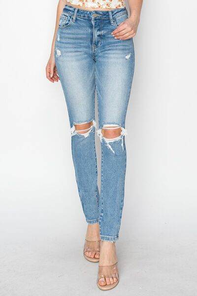 Risen Full Size High Rise Knee Distressed Skinny Jeans - Hovatok