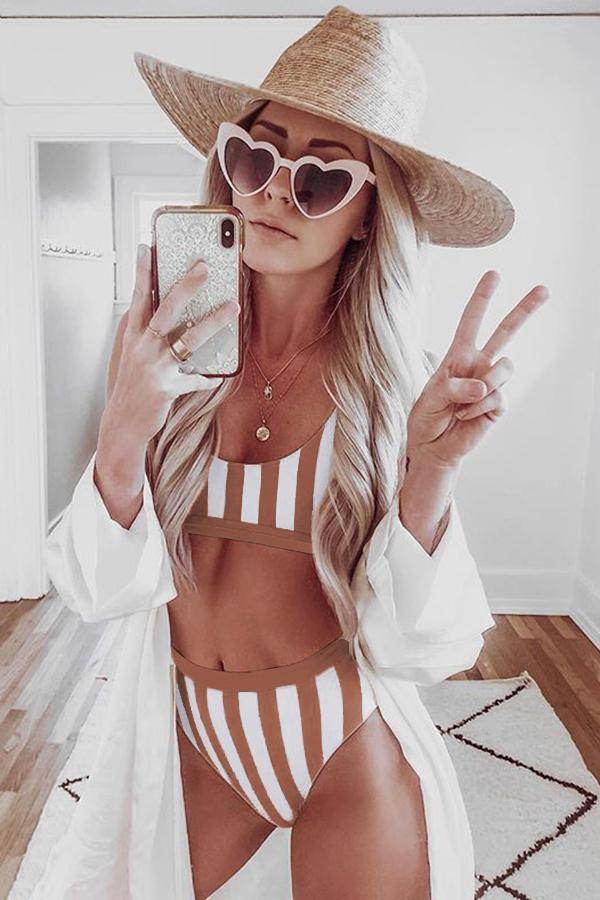 Striped Tank High Waist Bikini - Hovatok