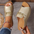 Open Toe Sandals with Metal Chain Decor - Hovatok