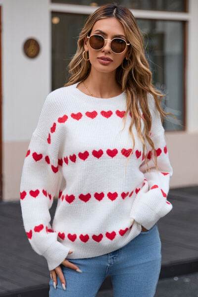 Angel Wings Heart Round Neck Long Sleeve Sweater - Hovatok