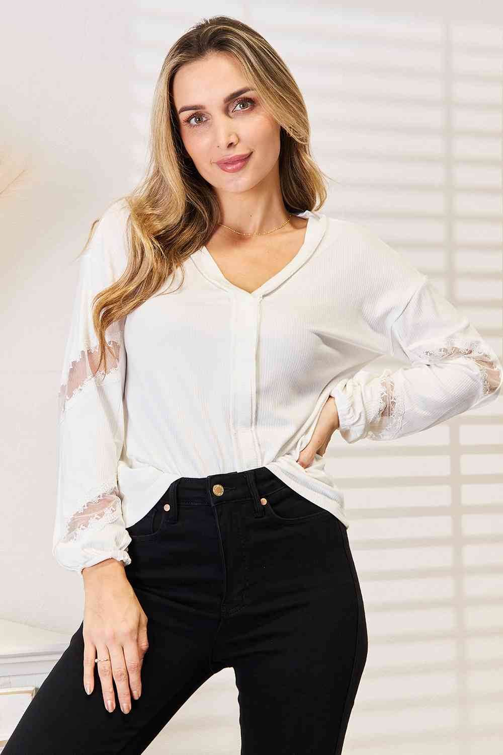 Double Take V-Neck Dropped Shoulder Blouse - Hovatok