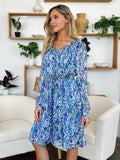 Double Take Full Size Printed Drawstring Waist Long Sleeve Dress - Hovatok