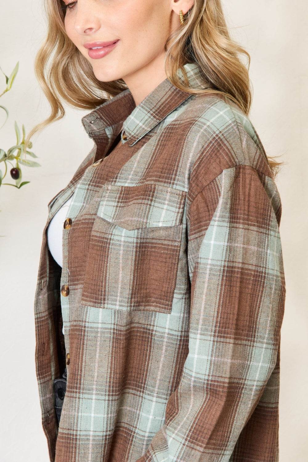 Mandy Plaid Dropped Shoulder Shirt - Hovatok