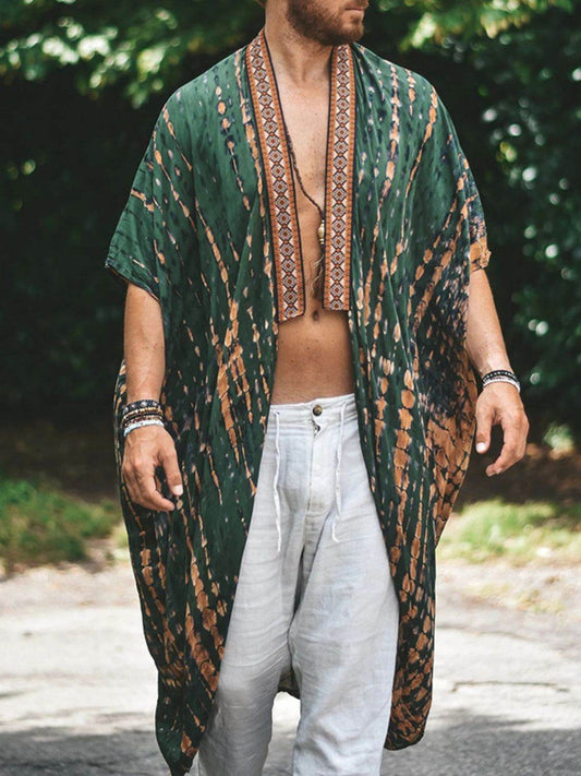 Men's Plus Size Printed Open Front Cover-Up - Hovatok