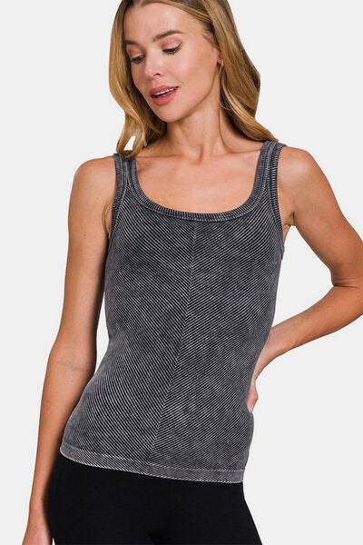 Zenana Ribbed Scoop Neck Tank - Hovatok