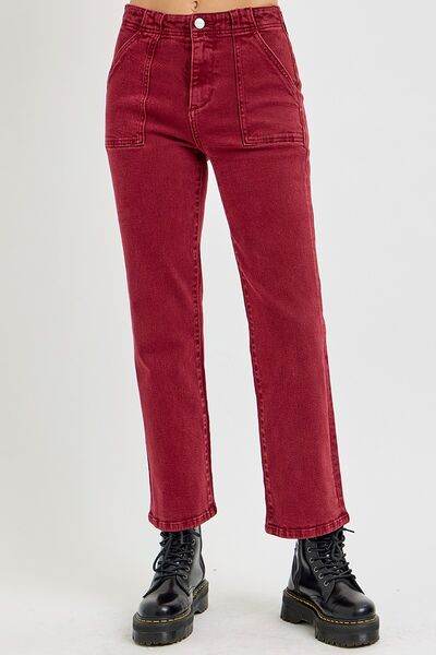 RISEN Full Size High Rise Straight Jeans with Patch Pockets - Hovatok