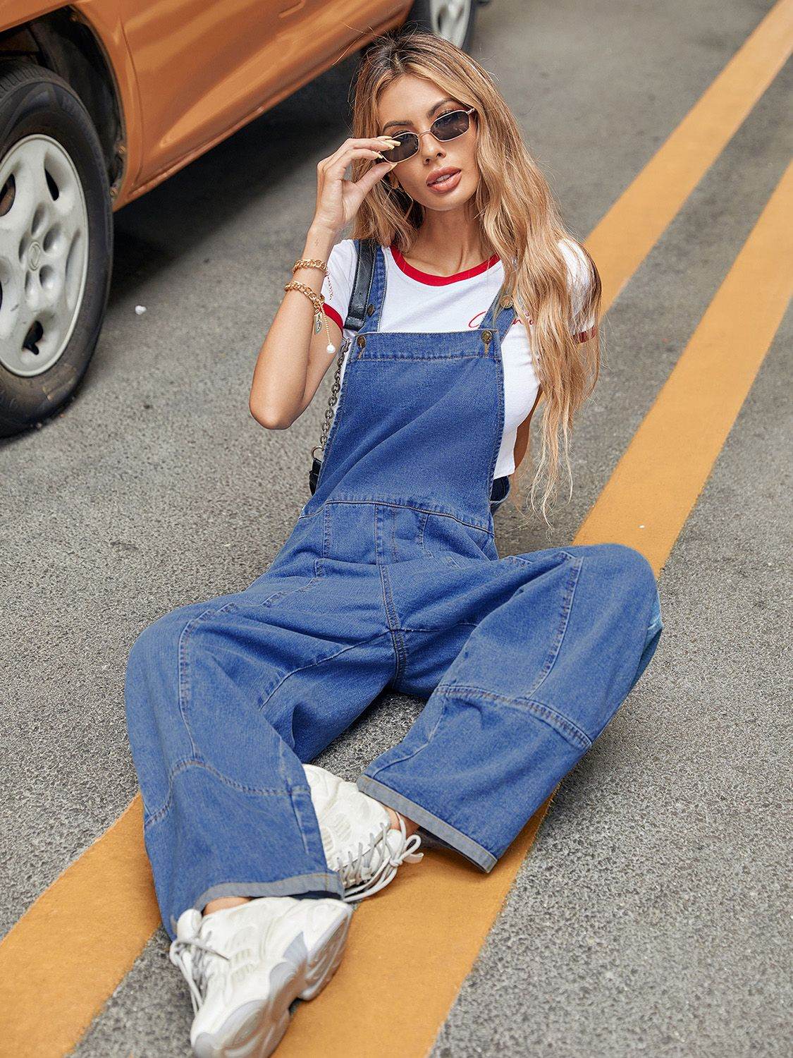 Wide Strap Wide Leg Denim Overalls - Hovatok
