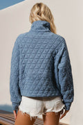 Double Take Half Zip Long Sleeve Quilted Sweatshirt with Pocket - Hovatok