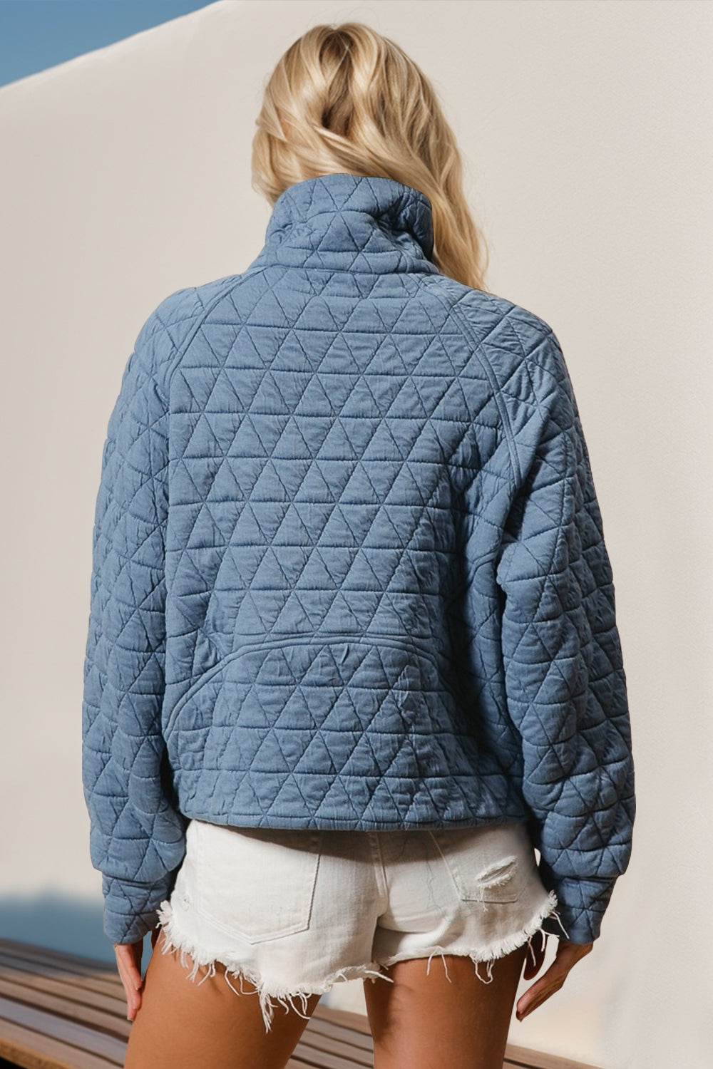 Double Take Half Zip Long Sleeve Quilted Sweatshirt with Pocket - Hovatok