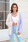 Angel Wings Open Front Contrast Color Balloon Sleeve Cardigan - Hovatok