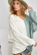 BiBi Twist Front Contrast Cable Knit Top - Hovatok