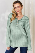 Basic Bae Full Size Ribbed Half Button Long Sleeve T-Shirt - Hovatok