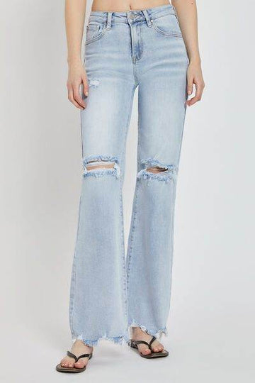 RISEN Full Size High Rise Distressed Wide Leg Jeans - Hovatok