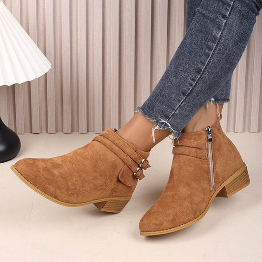 Point Toe Block Heel Boots - Hovatok