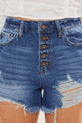 Kancan Distressed Button-Fly High Waist Denim Shorts - Hovatok