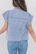 Snap Down Cap Sleeve Denim Top - Hovatok