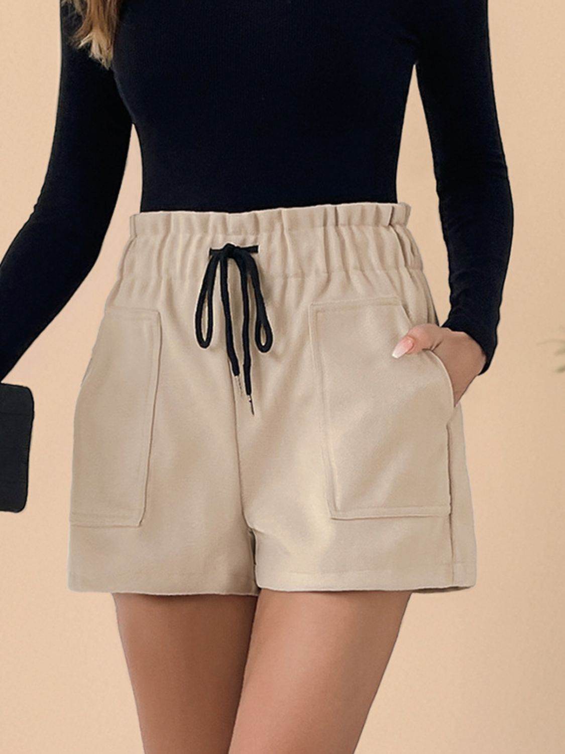 Perfee Frill Drawstring Shorts with Pockets - Hovatok