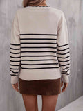 Angel Wings Striped V-Neck Drop Shoulder Sweater - Hovatok
