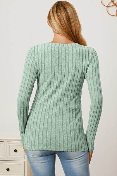 Basic Bae Full Size Ribbed V-Neck Long Sleeve T-Shirt - Hovatok