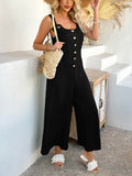 Devine Button Front Knotted Strap Wide Leg Jumpsuit - Hovatok