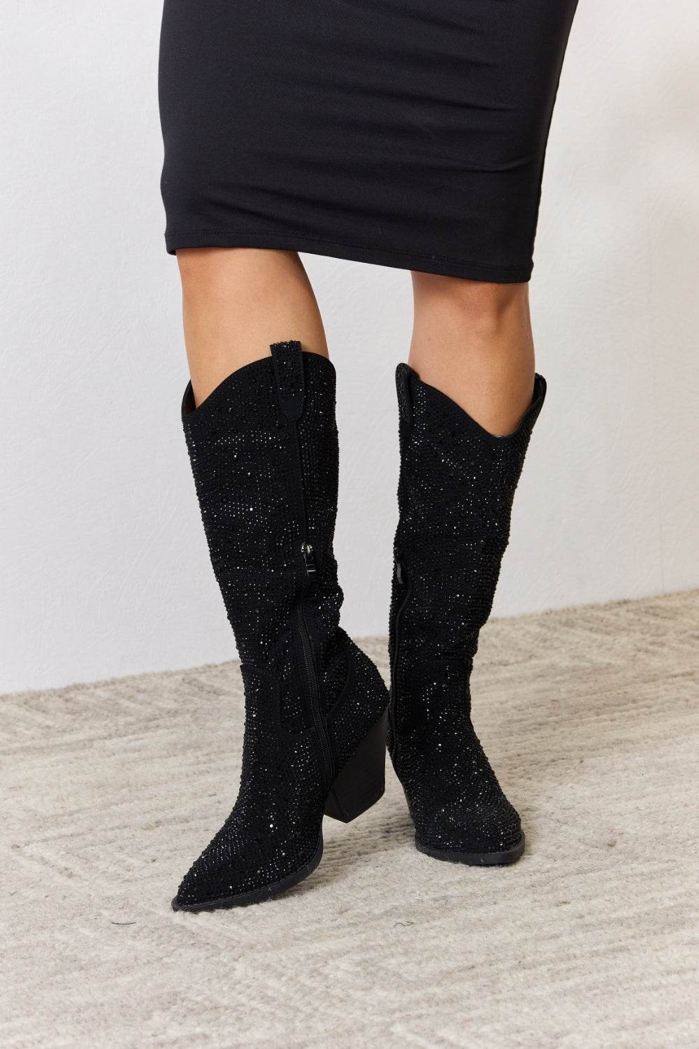 Forever Link Rhinestone Knee High Cowboy Boots - Hovatok