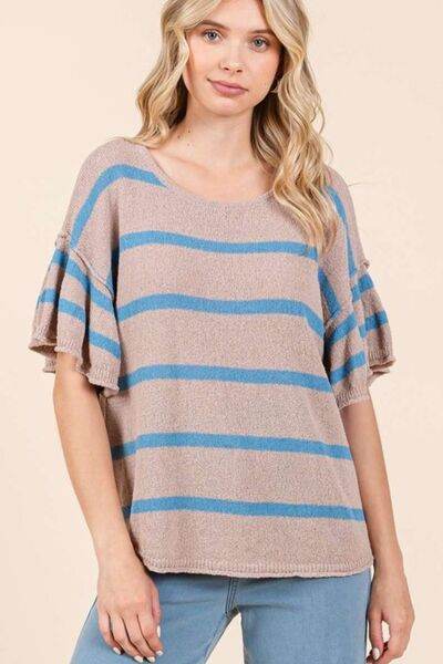 Mittoshop Striped Flounce Sleeve Knit Top - Hovatok