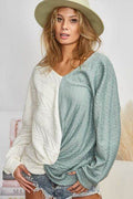 BiBi Twist Front Contrast Cable Knit Top - Hovatok