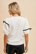 Annie Wear Striped Bow Round Neck Knit Top - Hovatok