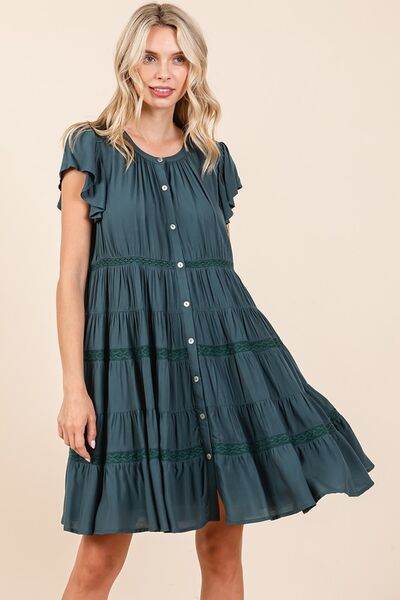 Mittoshop Lace Detail Ruffled Button Down Tiered Dress - Hovatok