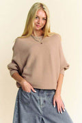Davi & Dani Round Neck Batwing Sleeve Sweater - Hovatok