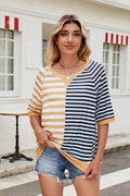 Striped Round Neck Half Sleeve T-Shirt - Hovatok