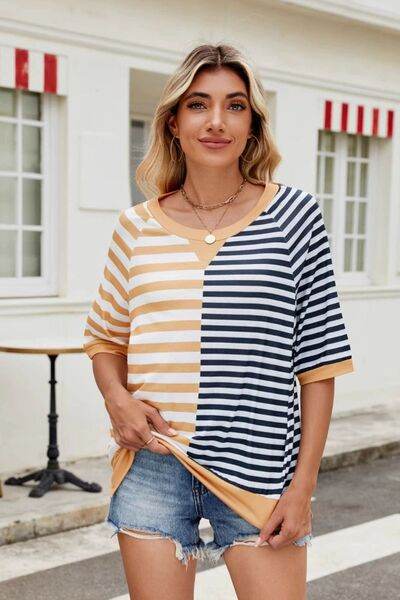 Striped Round Neck Half Sleeve T-Shirt - Hovatok