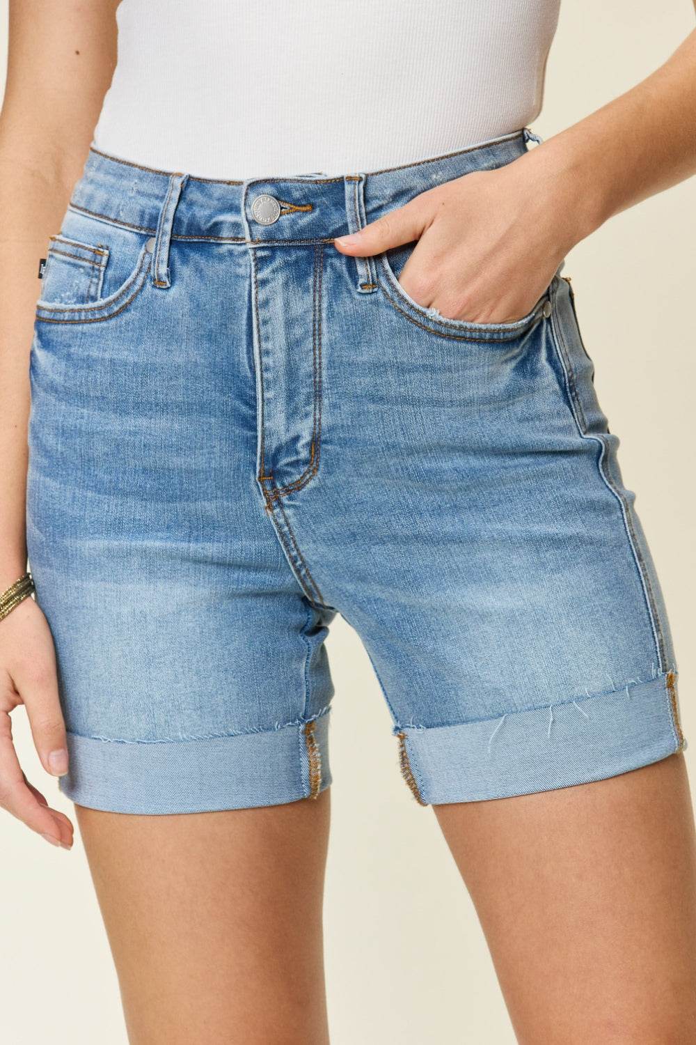 Judy Blue Full Size Tummy Control High Waist Denim Shorts - Hovatok