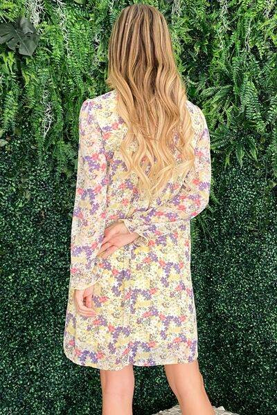 And The Why Floral Mock Neck Flounce Sleeve Dress - Hovatok