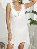 Tassel Scoop Neck Wide Strap Cover-Up - Hovatok