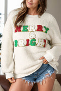 MERRY & BRIGHT Round Neck Long Sleeve Sweatshirt - Hovatok