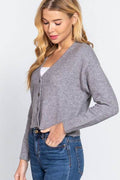 ACTIVE BASIC V-Neck Button Up Long Sleeve Knit Cardigan - Hovatok