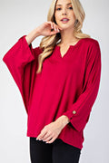 Celeste Full Size Notched Three-Quarter Sleeve Blouse - Hovatok