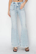 Risen Full Size High Rise Front Patch Pocket Flare Jeans - Hovatok