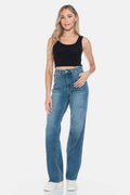 Judy Blue Full Size Tummy Control Cut Raw Hem Straight Jeans - Hovatok