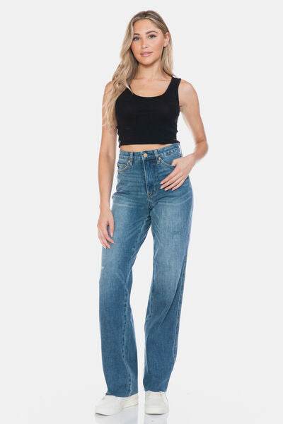 Judy Blue Full Size Tummy Control Cut Raw Hem Straight Jeans - Hovatok