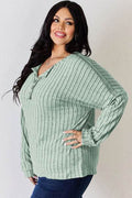 Basic Bae Full Size Ribbed Half Button Long Sleeve T-Shirt - Hovatok