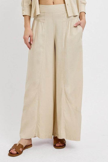 RISEN Shirring Detail Wide Leg Pants - Hovatok