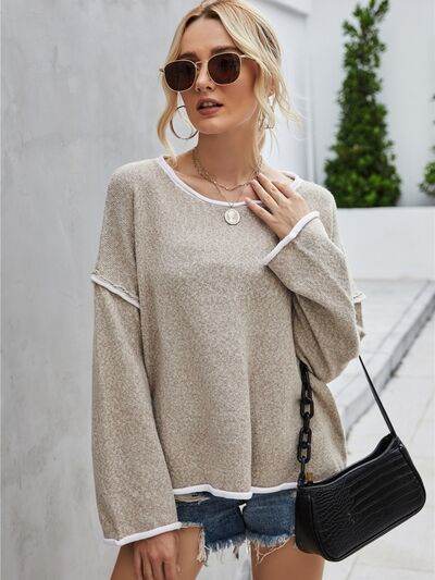 Angel Wings Boat Neck Dropped Shoulder Sweater - Hovatok