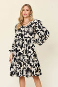 Double Take Full Size Printed Ruffle Hem Dress with Pocket - Hovatok